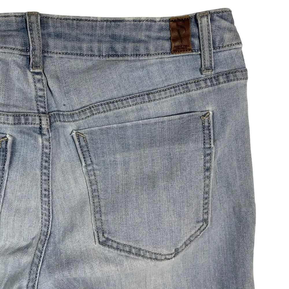 Simply Vera, Vera Wang Mid Rise Capri Jeans Women 6 Blue Appliqué Stretch Capri